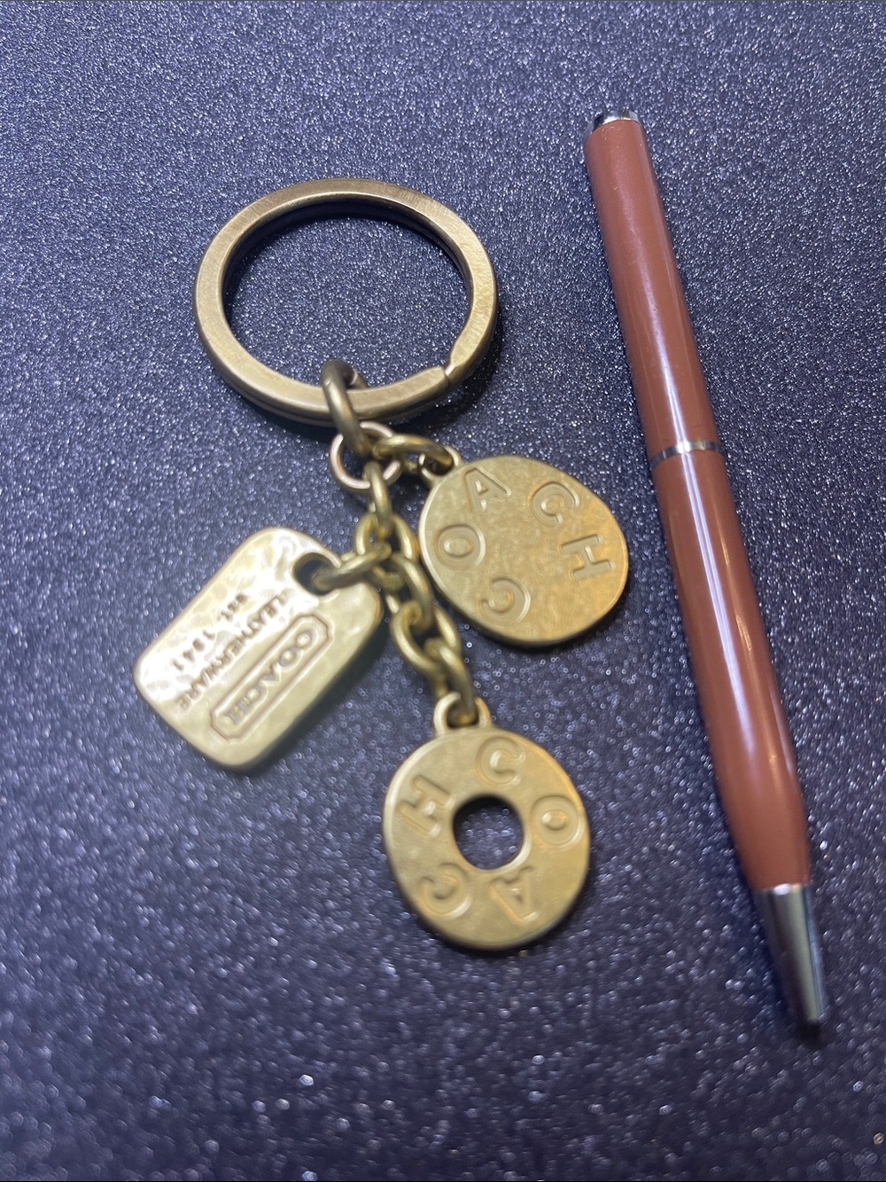 Coach Antiqued Brass Logo Charm Keyring and Coach Pen - Picture 2 of 6